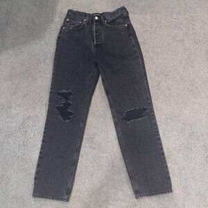 ARITZIA DENIM FORUM THE JONI HIGH RISE LOOSE DISTRESSED JEANS in Black Wash 26